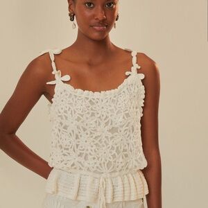 NWT- white FARM Rio flower crochet top